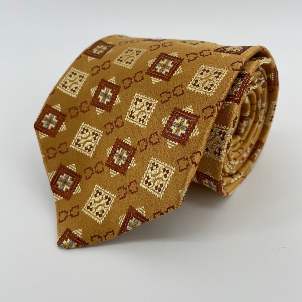 Jos. A. Bank Signature Collection Silk Tie Gold Geometric Diamond Made in Italy